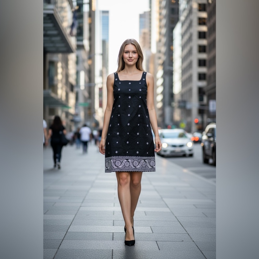 JONES NEW YORK Signature Black Embroidered White Sleeveless Sheath Dress 16
